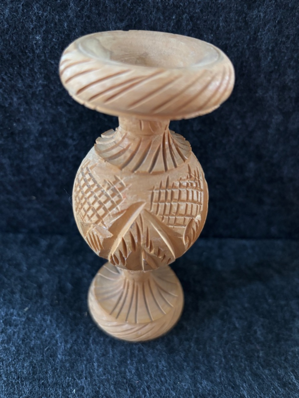 Vintage hand carved olive wood vase